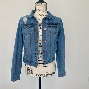 Ci Sono Distressed Denim Jacket Size Small Cotton Blend with Pockets